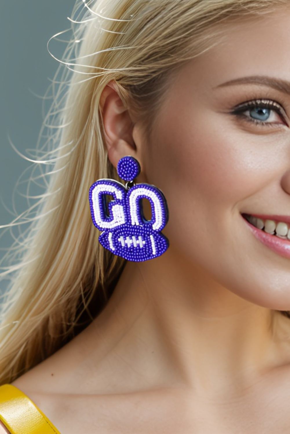 Blue Beaded 'GO' Football Drop Earrings