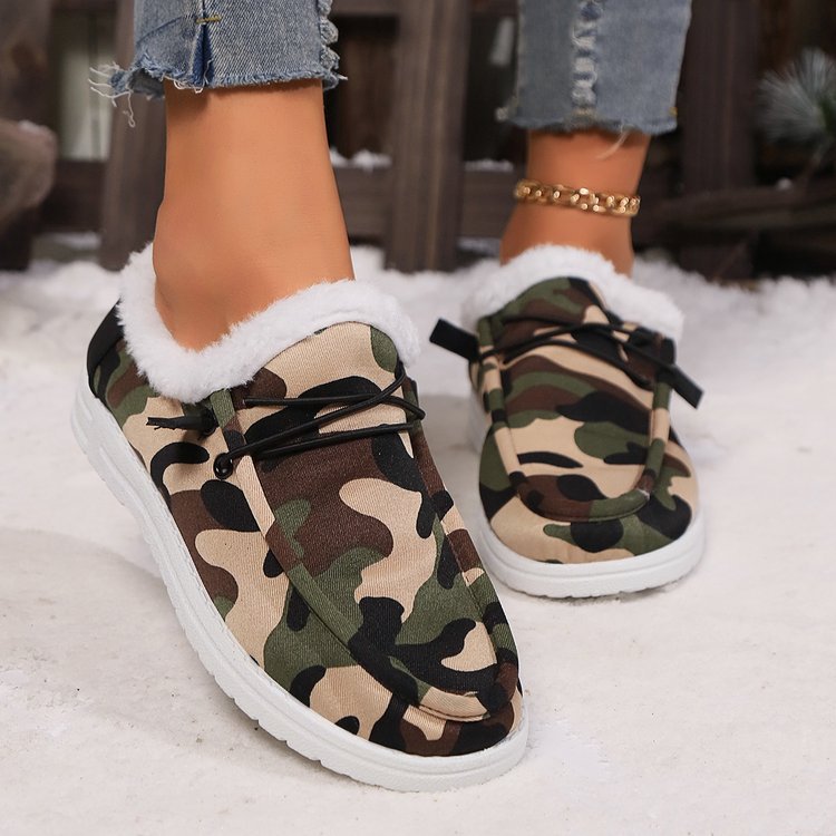 Fuzzy Camo Round Toe Shoes