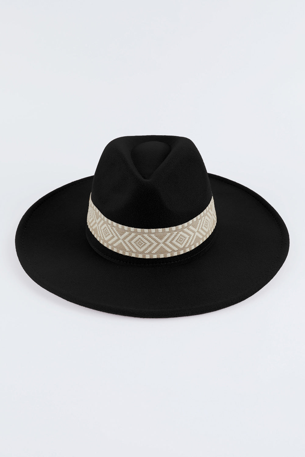 Black Geometric Patchwork Flat Brim Woven Hat