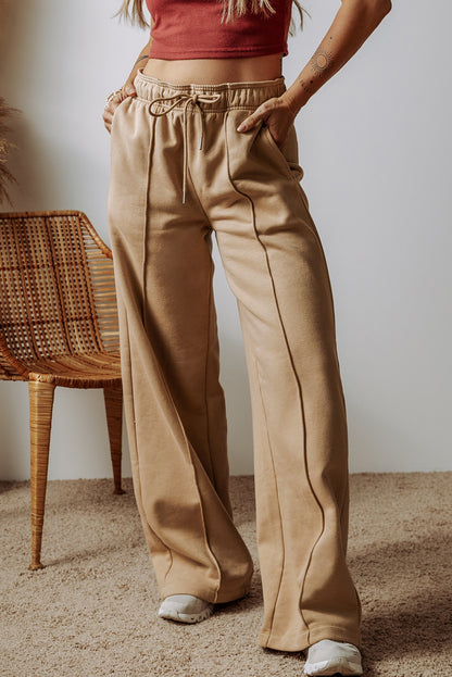 Exposed Seam Drawstring High Waist Wide Leg Pants (S-XL)