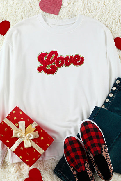 Love Chenille Embroidered Graphic Sweatshirt (S-2XL)