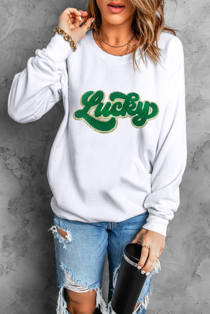 Golden Trim Chenille Lucky Graphic Sweatshirt (S-2XL)