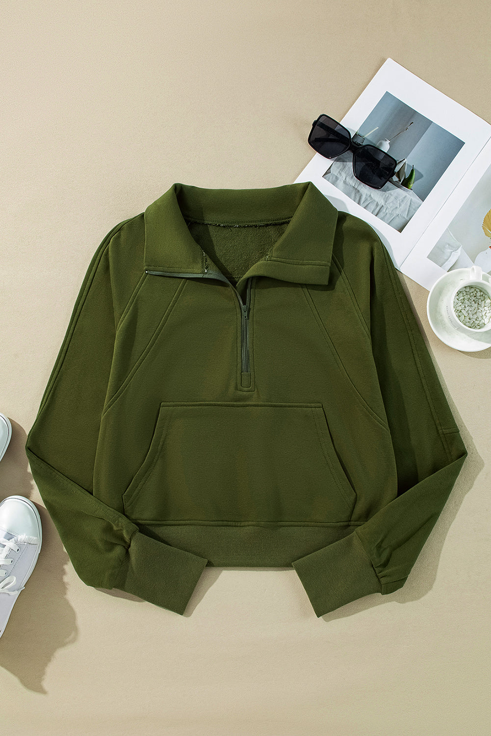 Smoke Green Quarter Zip Pocket Sweatshirt