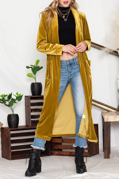 Velvet Open Front Long Cardigan (S-2XL - 3 Colors)