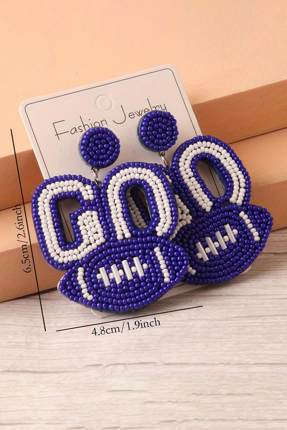 Blue Beaded 'GO' Football Drop Earrings