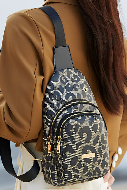 Leopard Leather Zippered Fanny Pack Sling Bag