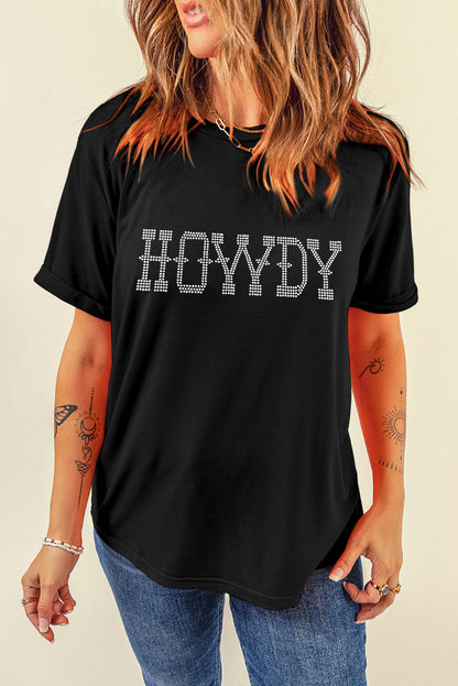 Black Rhinestone 'Howdy' Graphic Tee (S-2XL)