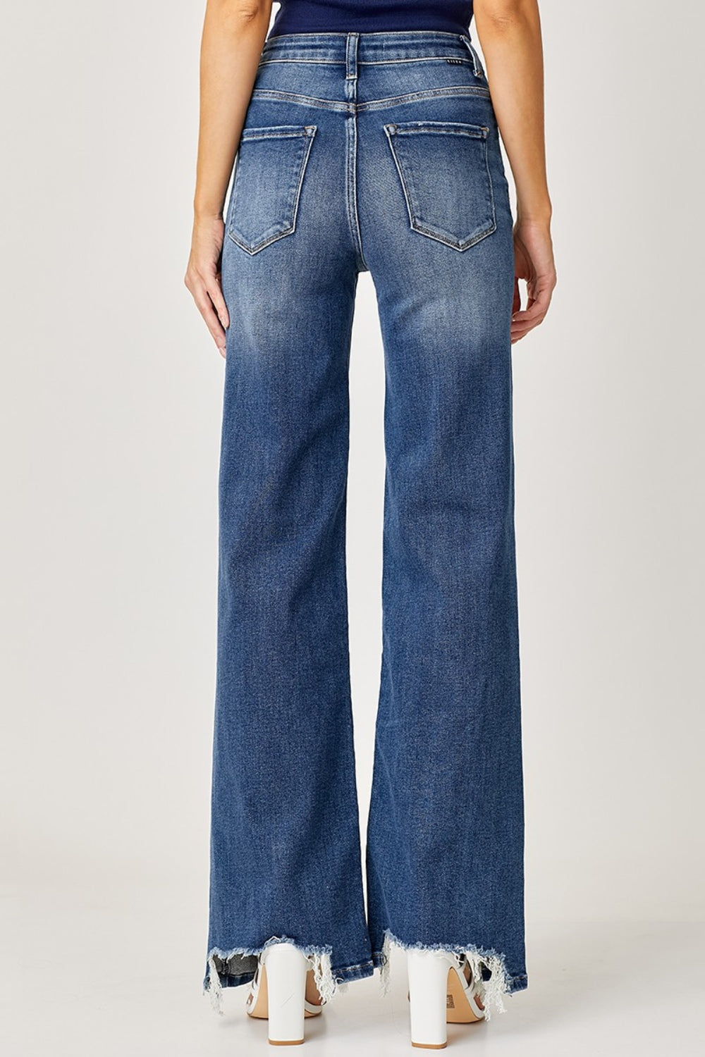 Risen High Rise Frayed Hem Wide Leg Jeans (0-15)