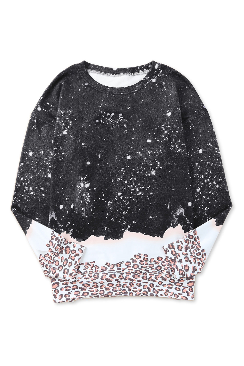 Blank Black Leopard Print Bleached Crewneck Sweatshirt