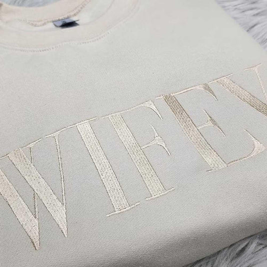 Cozy Crewneck Embroidered “Wifey” Sweatshirt (S-3XL- 4 colors)