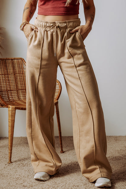 Exposed Seam Drawstring High Waist Wide Leg Pants (S-XL)