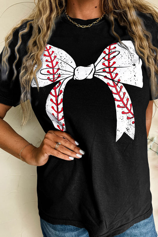 Baseball/Softball Bow Graphic Roll Up Sleeve Tee (S-2XL - 2 Styles)