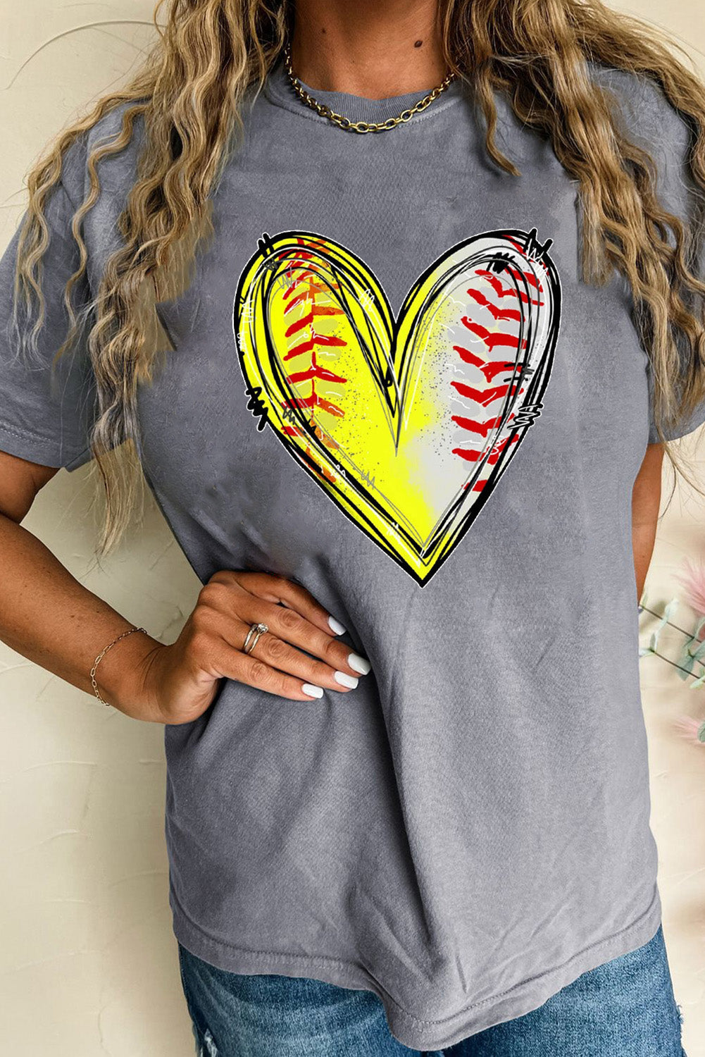 Baseball/Softball Heart Graphic Crew Neck  (S-2XL)