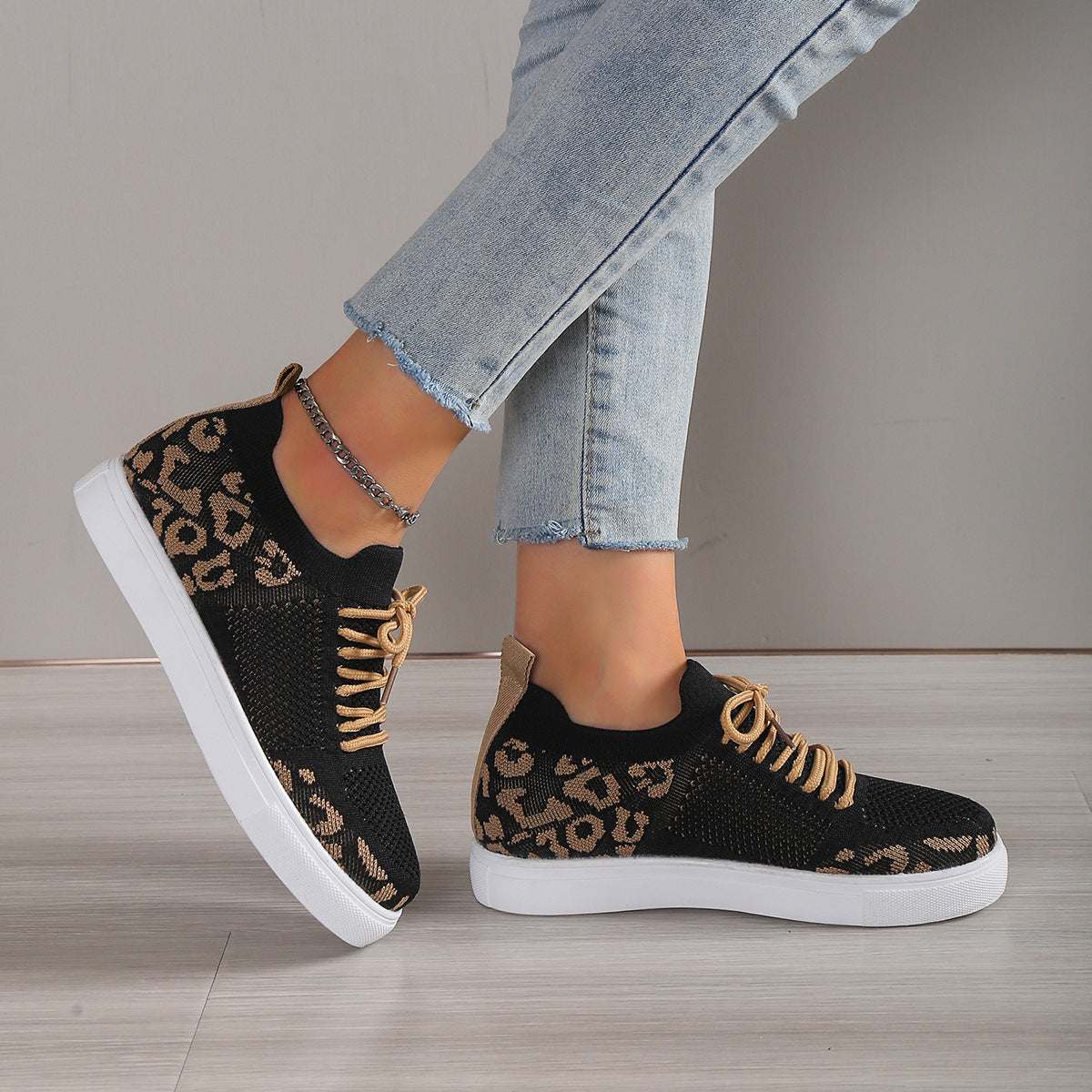 Lace-Up Leopard Flat Sneakers (3 Colors)