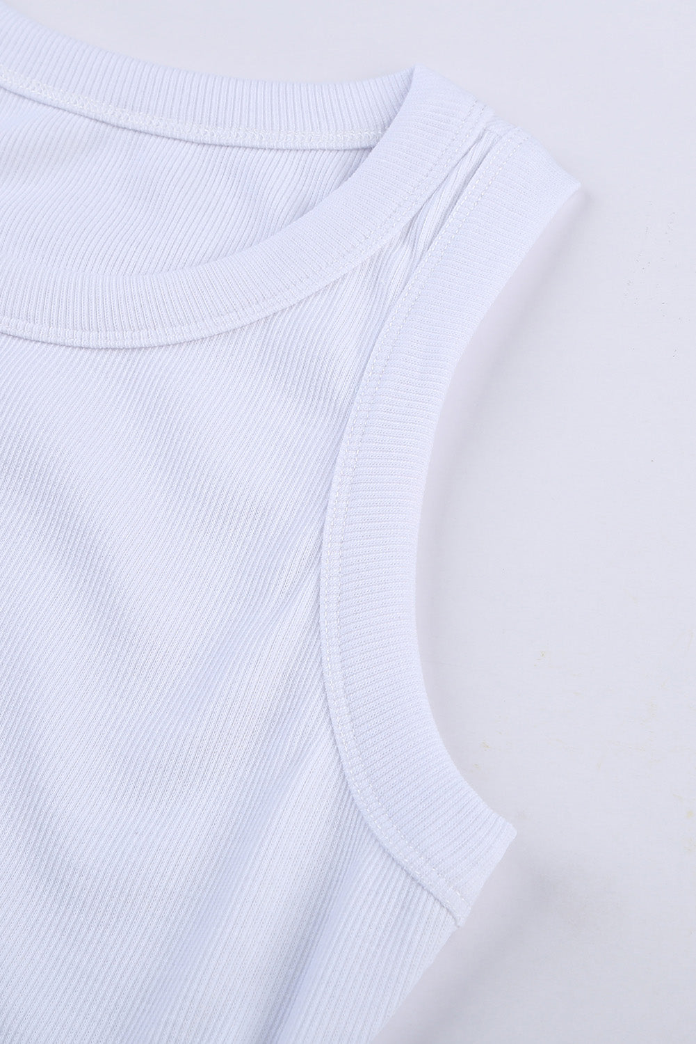 Blank Plain White Slim Fit Crew Neck Ribbed Tank Top