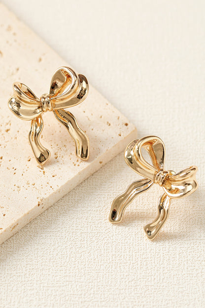 Gold Bow Shape Stud Earrings