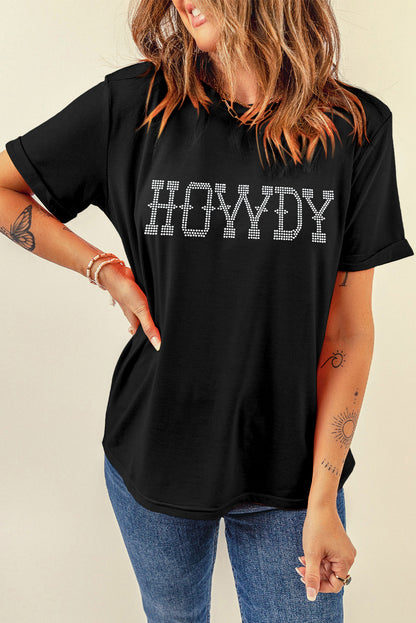 Black Rhinestone 'Howdy' Graphic Tee (S-2XL)