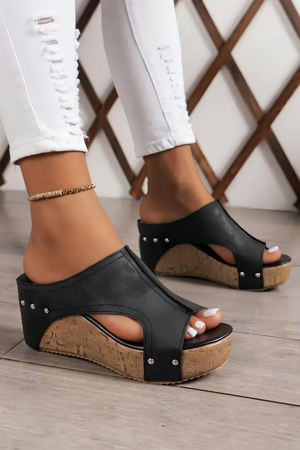 Studded Leather Wedges