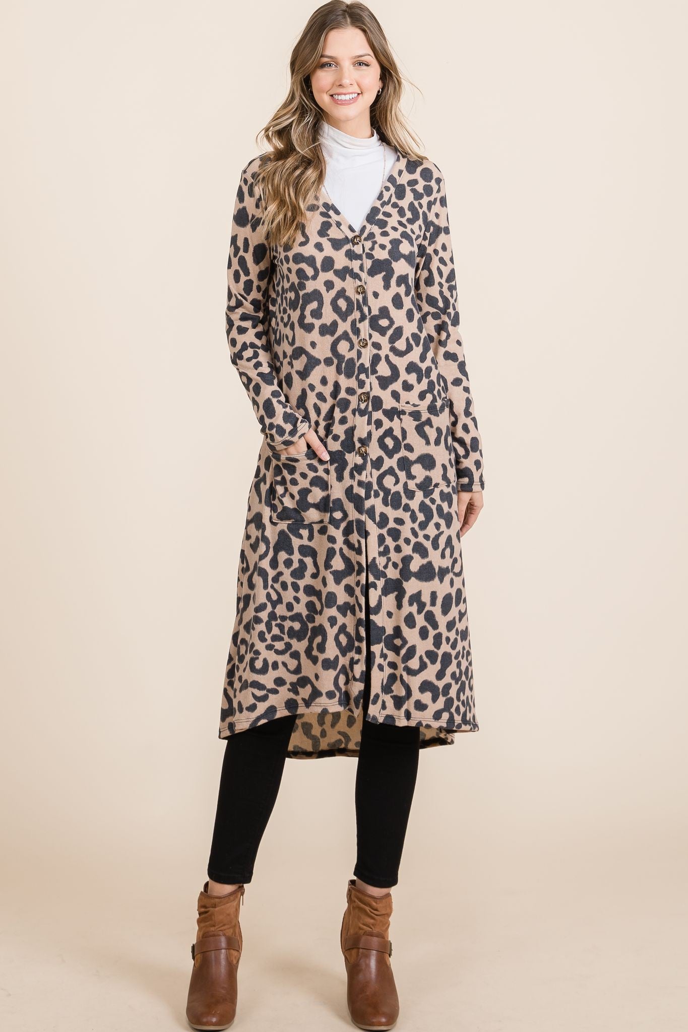 Celeste Leopard V-Neck Long Sleeve Cardigan (S-3XL)