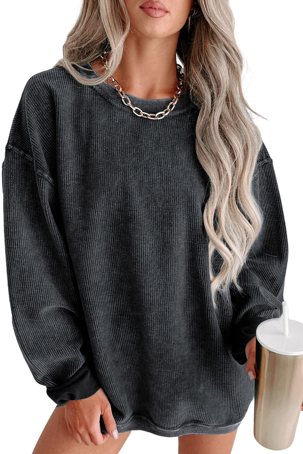 Ribbed Drop Sleeve Pullover Sweatshirt (S-2XL - 6 Colors)