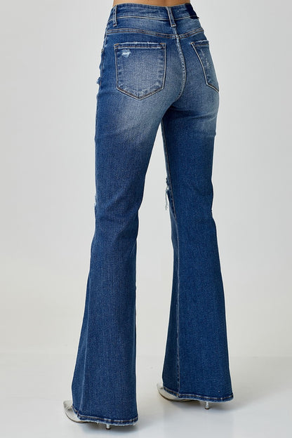 RISEN Distressed Button-Fly Flare Jeans (0-15)