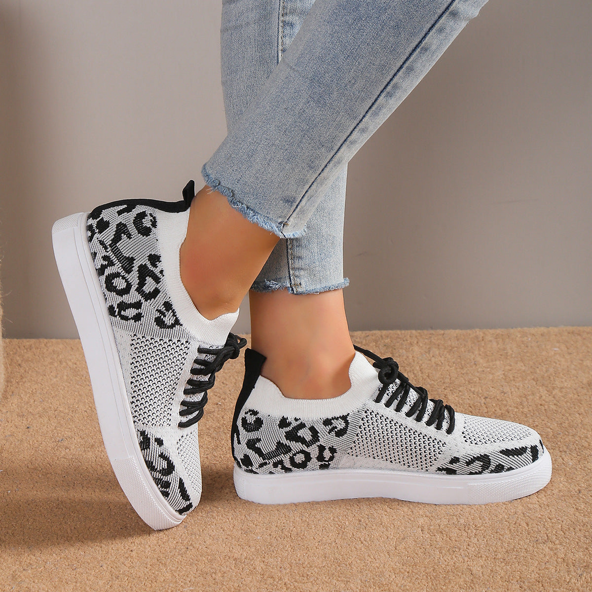 Lace-Up Leopard Flat Sneakers (3 Colors)