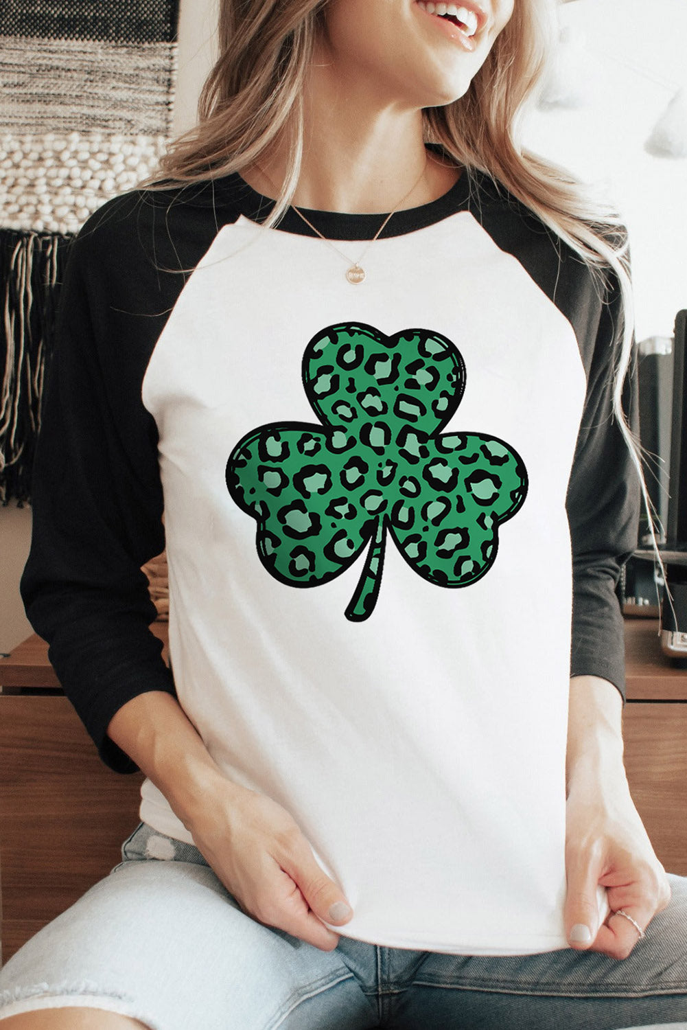 Leopard Clover Graphic 3/4 Tee (S-2XL)