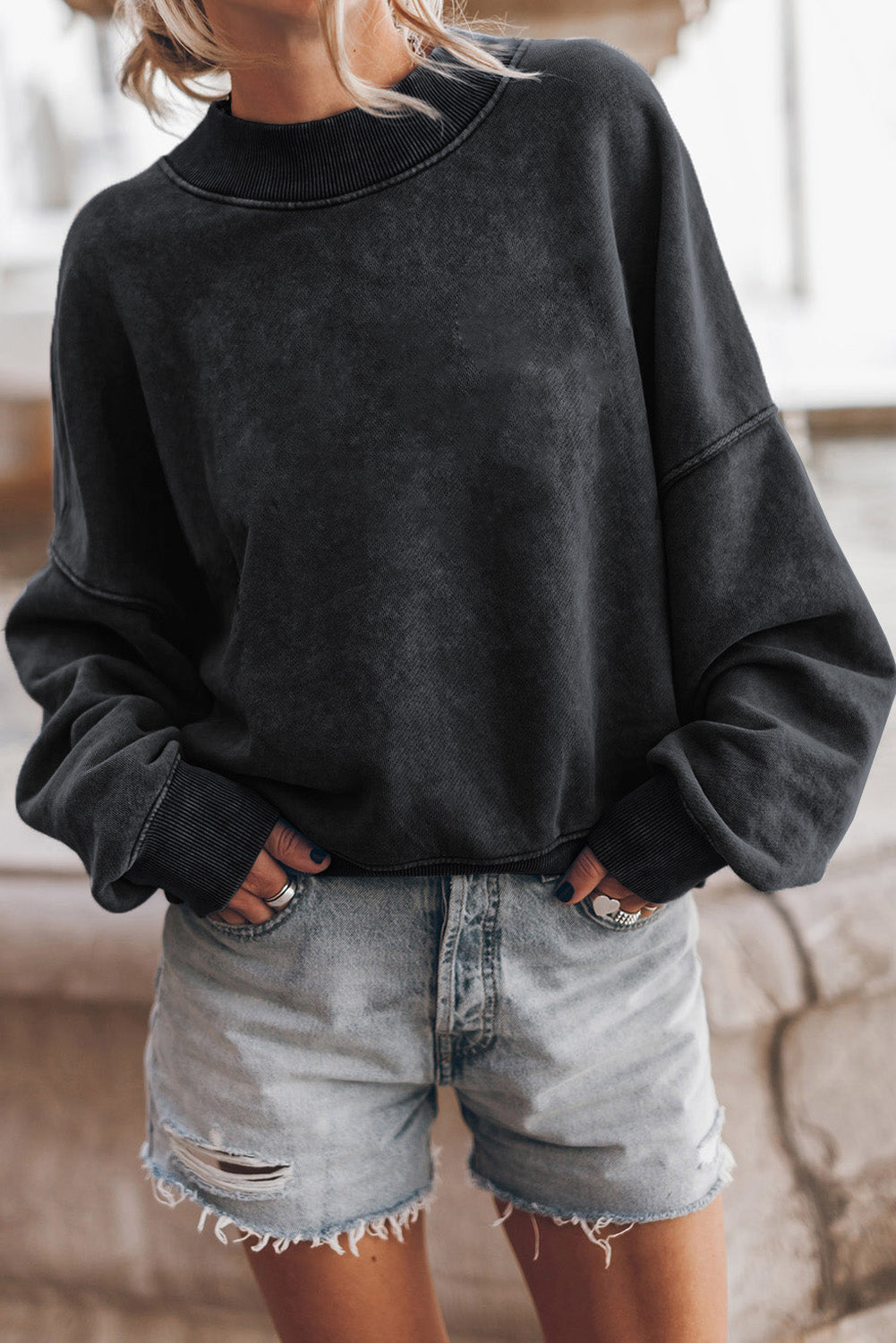 Brown Plain Drop Shoulder Crew Neck Sweatshirt