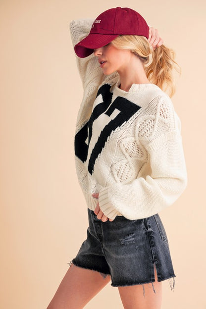 '87' Swiftie Cable Knit Drop Shoulder Sweater (S-L)