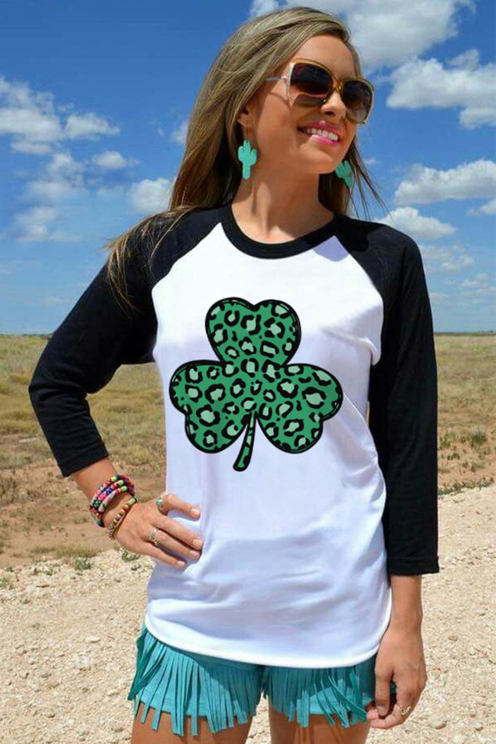 Leopard Clover Graphic 3/4 Tee (S-2XL)