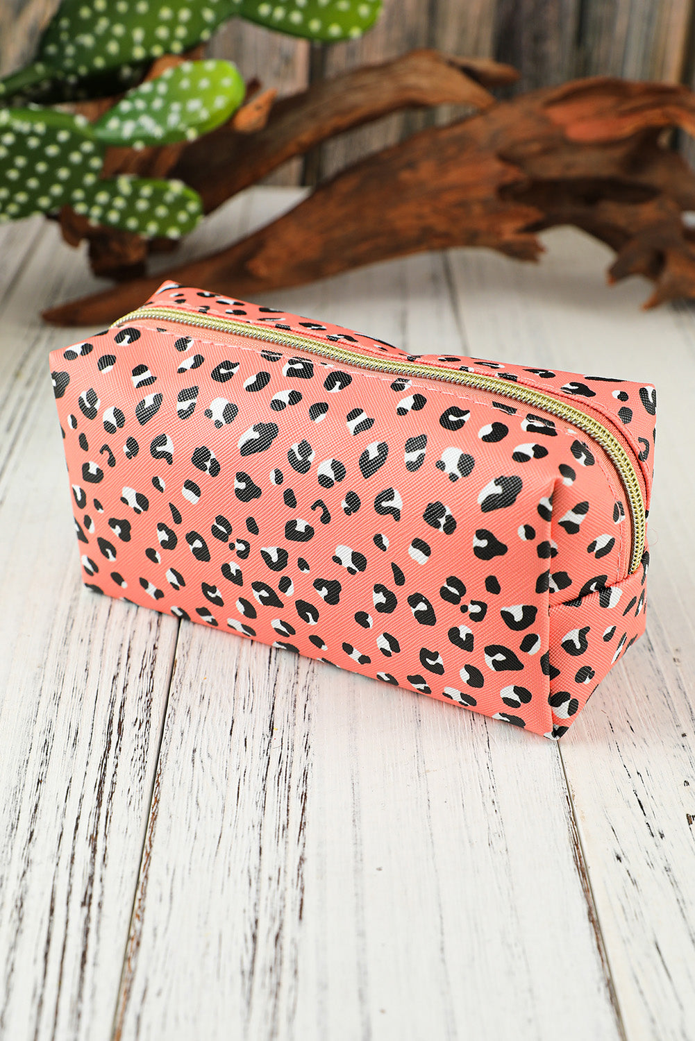 Pink Leopard Print Zipped Cosmetic Storage Bag