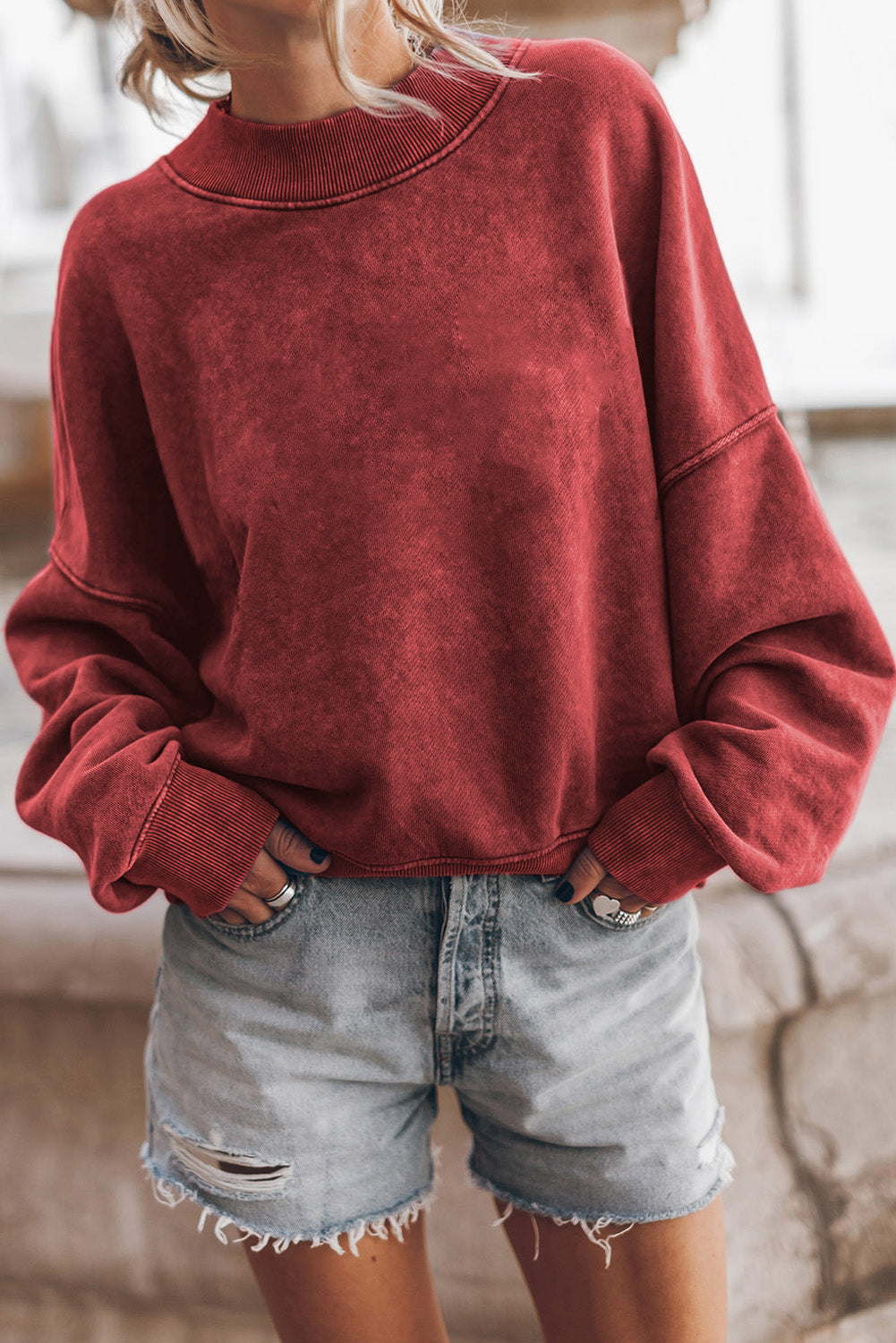 Brown Plain Drop Shoulder Crew Neck Sweatshirt