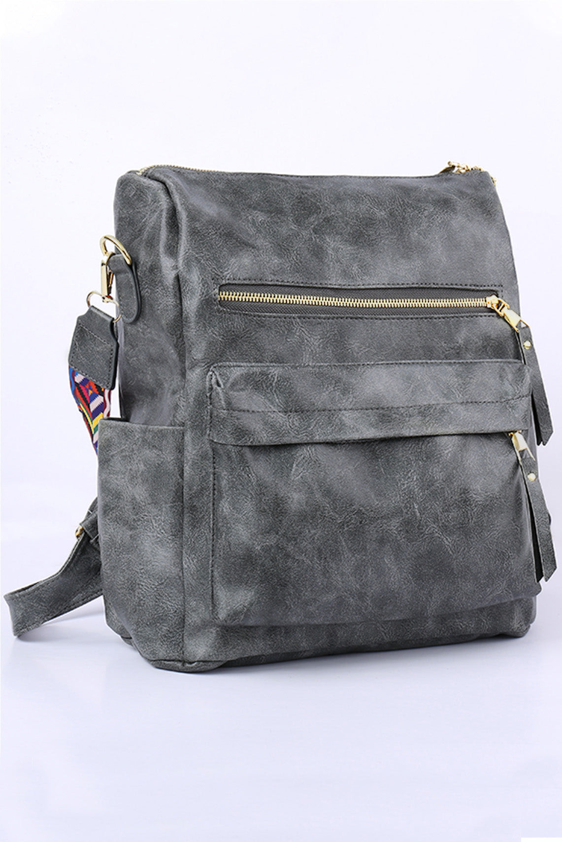 Dark Grey Aztec Strap Backpack