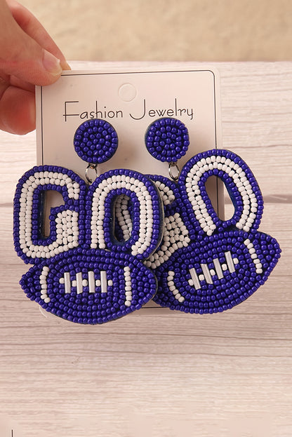 Blue Beaded 'GO' Football Drop Earrings