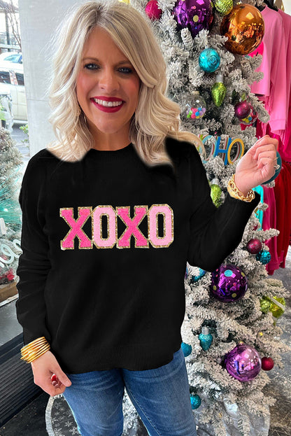 XOXO Chenille Letter Round Neck Sweater (S-2XL - 2 Colors)