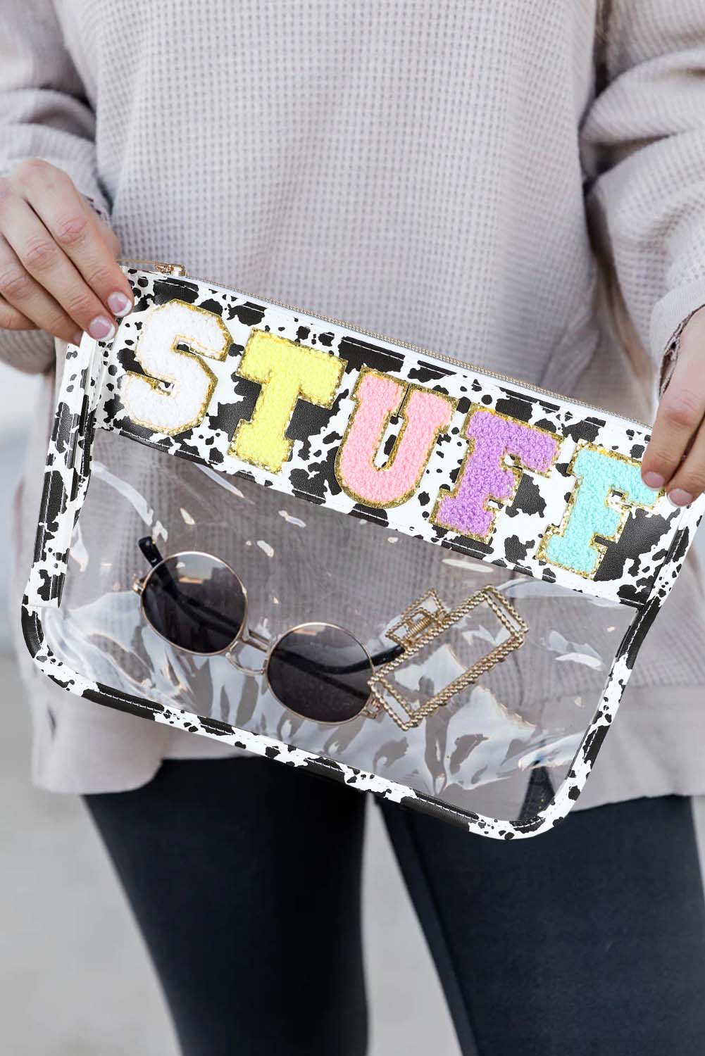 STUFF Animal Print Transparent Zipped Handbag