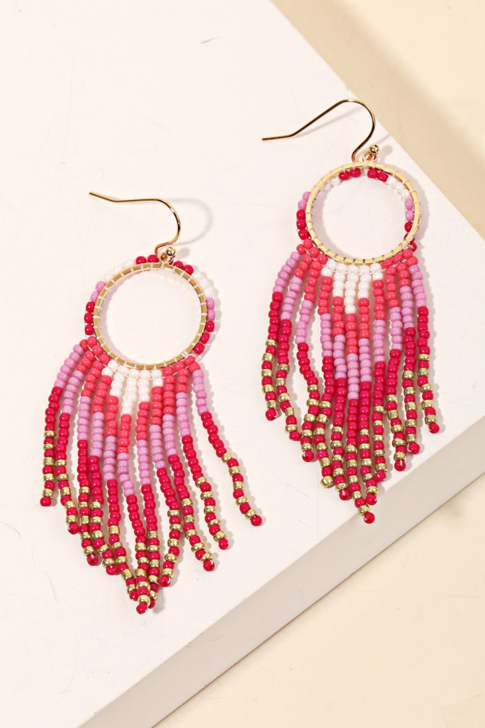 Fame Circle Seed Beaded Fringe Earrings