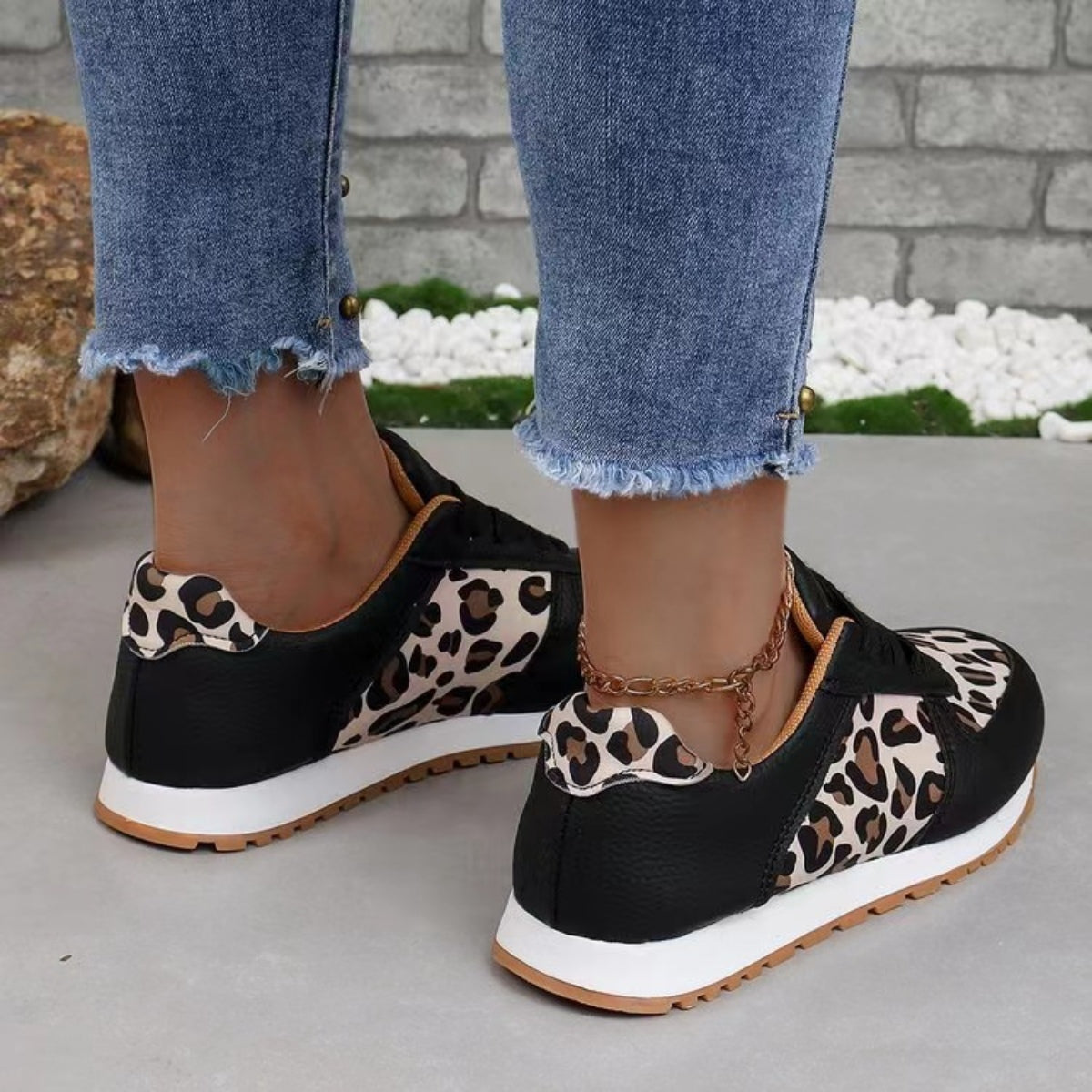 Camo/Leopard Printed Leather Athletic Shoes