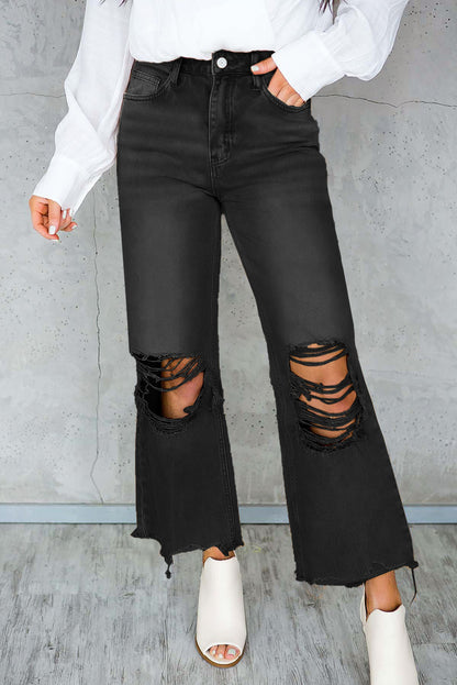 Distressed Hollow Out High Waist Flare Jeans (4-18)