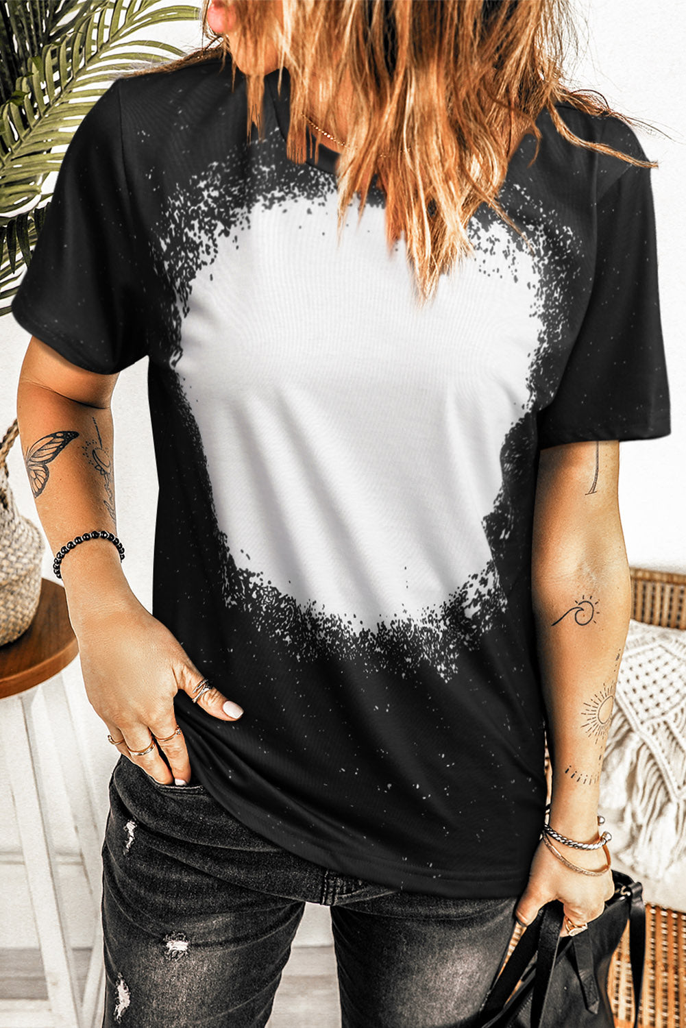 Blank Black Short Sleeve Bleached T-Shirt (S-2XL)