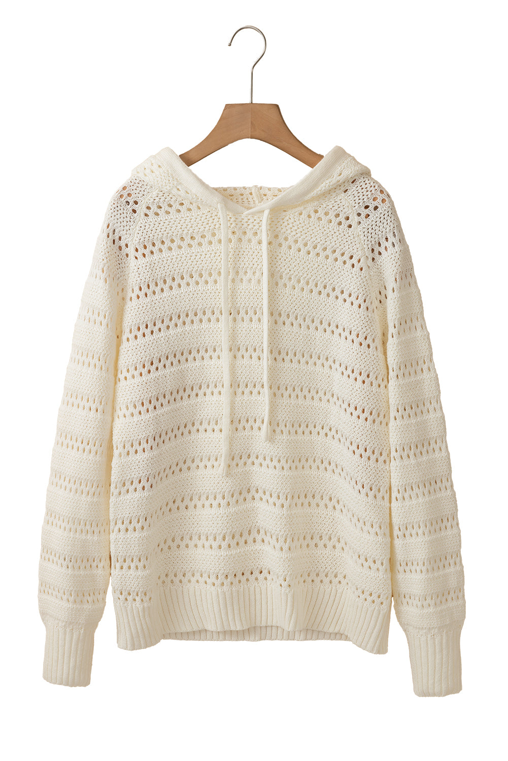 Peach Blossom Pointelle Knit  Hooded Sweater