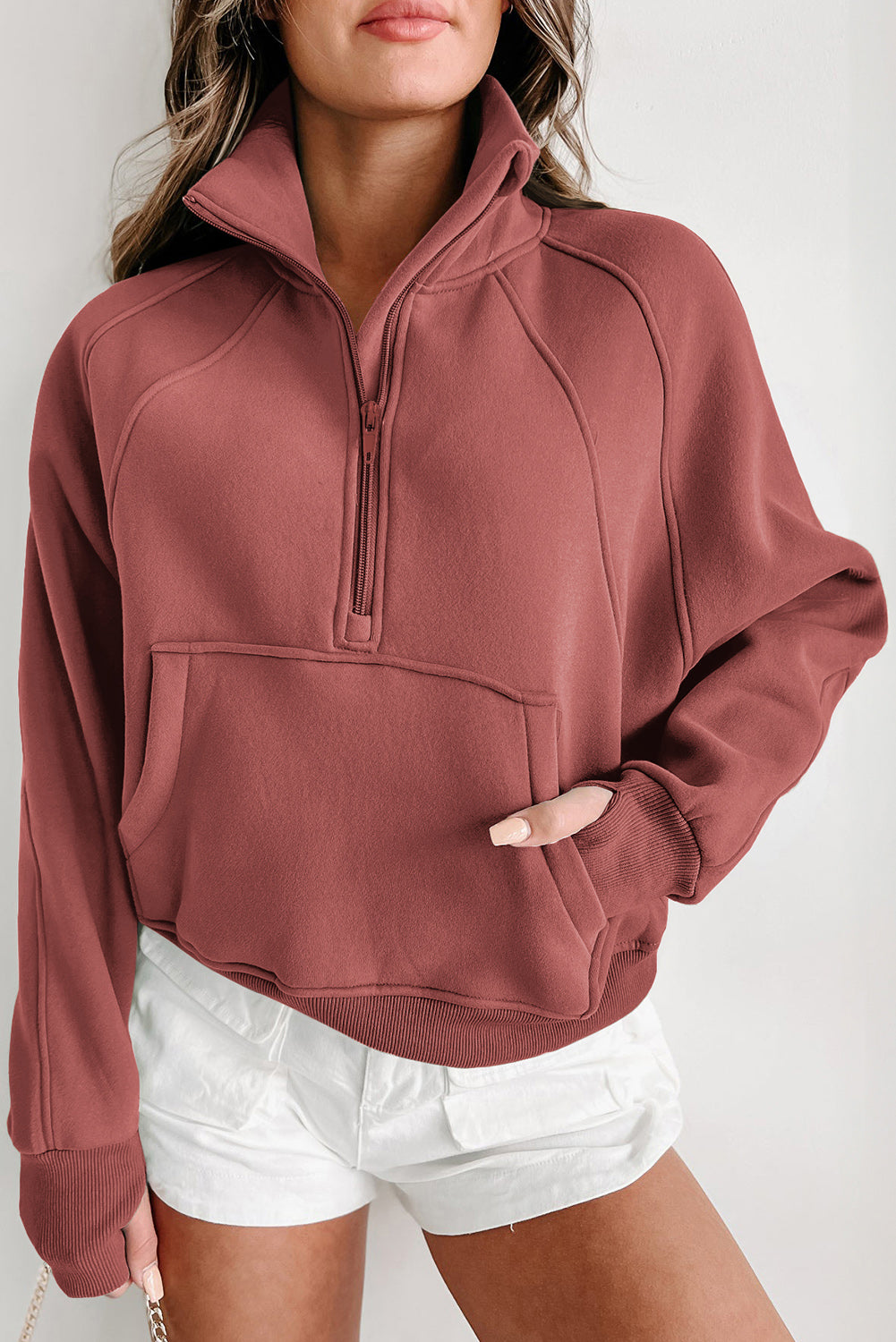 Quarter Zip Flamingo Collar Sweatshirt (S-3XL - 12 Colors)