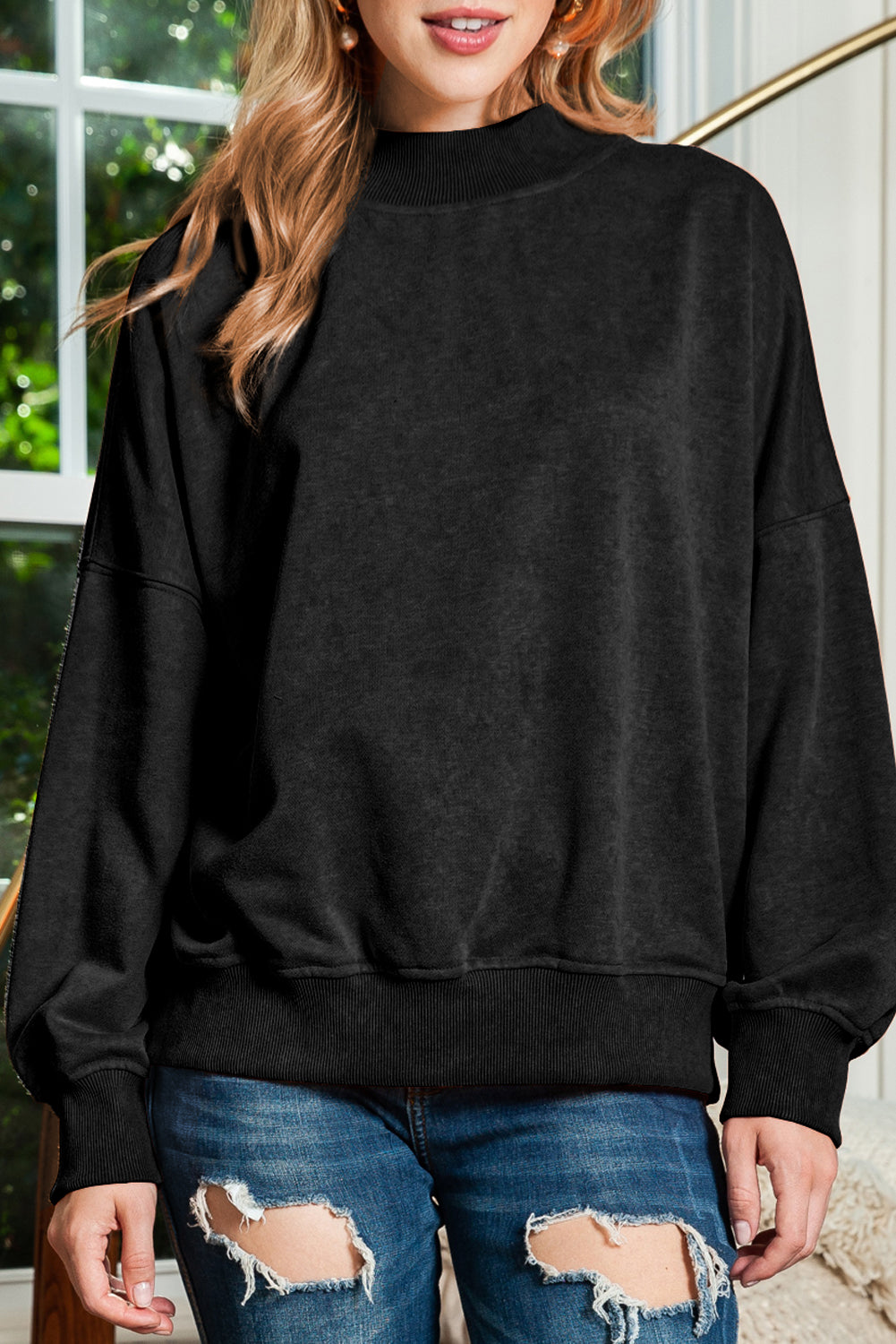 Brown Plain Drop Shoulder Crew Neck Sweatshirt