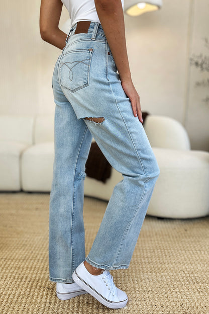 Judy Blue High Waist Distressed Straight Jeans (0-24W)