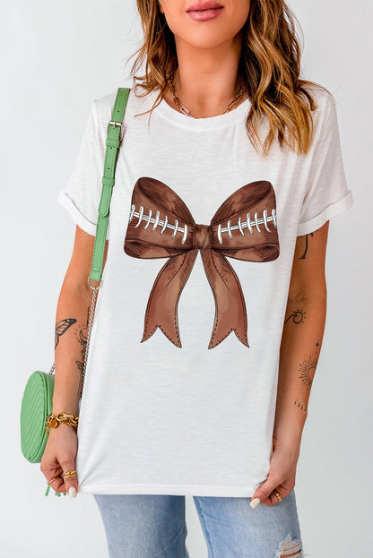 Game Day Football Bowknot Graphic T Shirt (S-2XL)