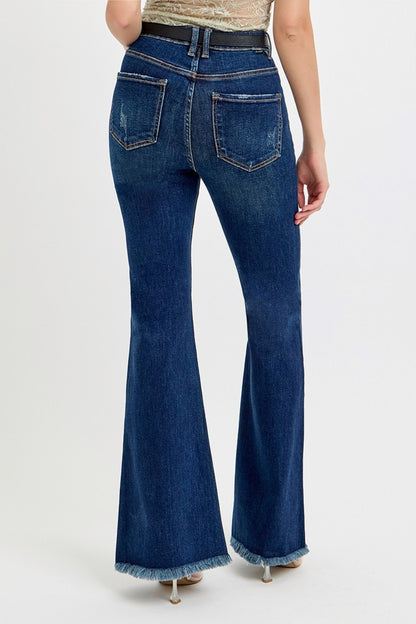 RISEN Tummy Control Frayed Hem Flare Jeans (0-15)