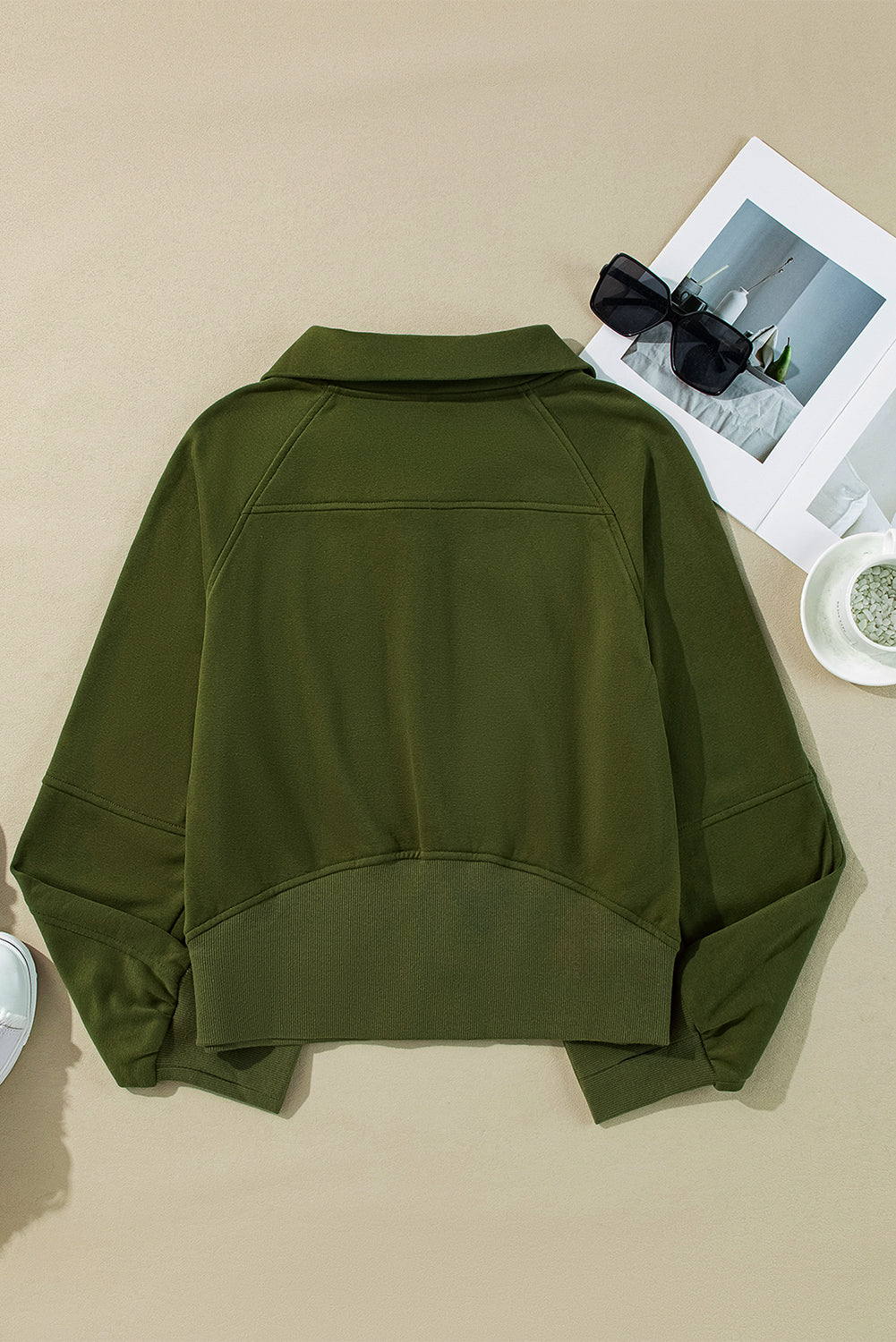 Smoke Green Quarter Zip Pocket Sweatshirt