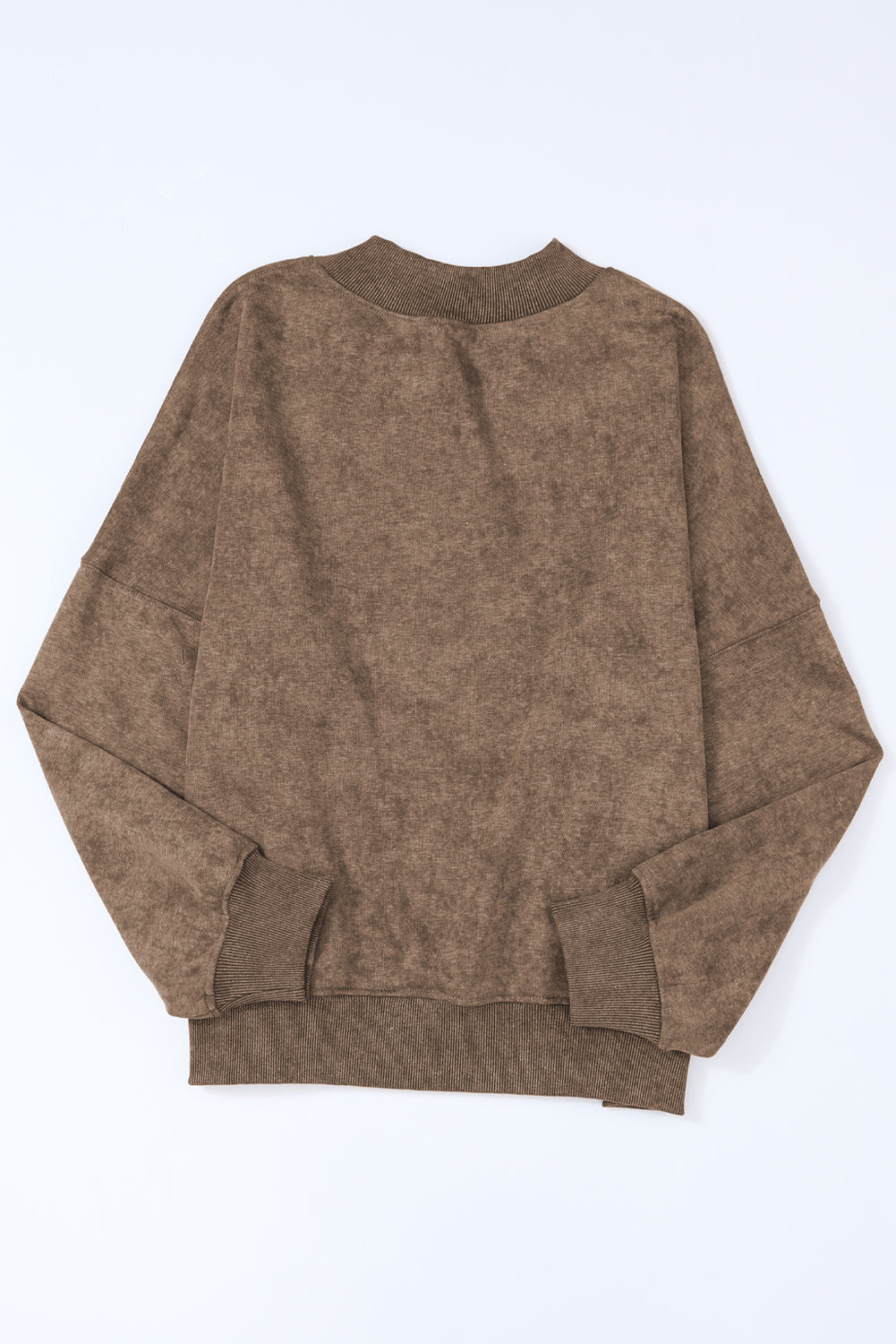 Brown Plain Drop Shoulder Crew Neck Sweatshirt