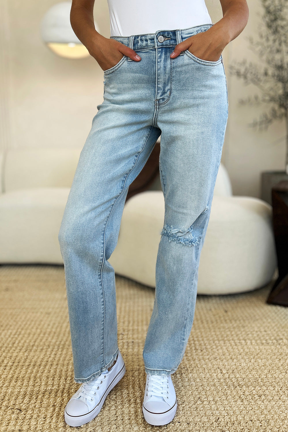 Judy Blue High Waist Distressed Straight Jeans