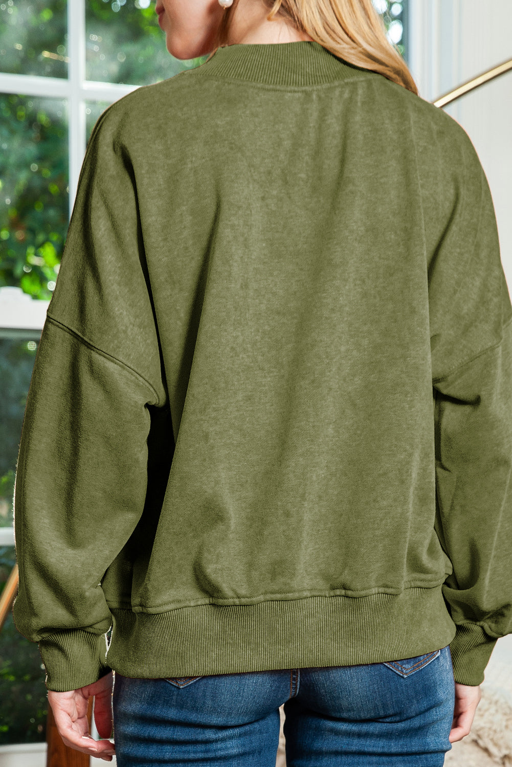 Brown Plain Drop Shoulder Crew Neck Sweatshirt